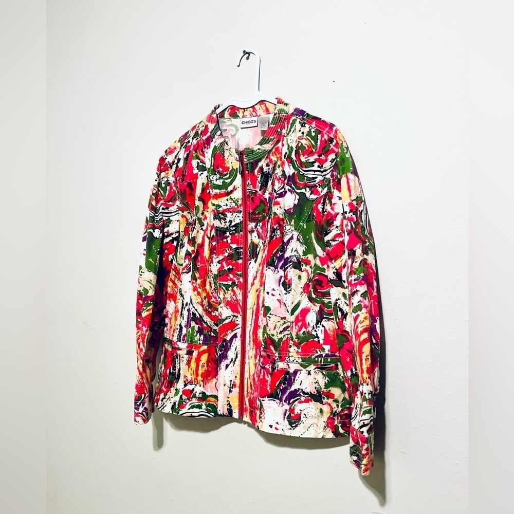 Chico's Color Splash Jacket Multicolor Full Zip Size X-Large (3) EUC - Picture 2 of 7